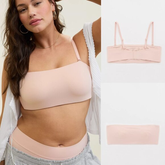 NEW Aerie SMOOTHEZ Unlined Bandeau Bra Strapless Wired  Bay Sunrise Nude 34D - Picture 1 of 16